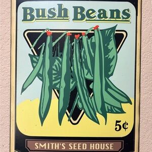 Large Vintage Style Tomato & Bush Beans Metal Kitchen Wall Signs Set